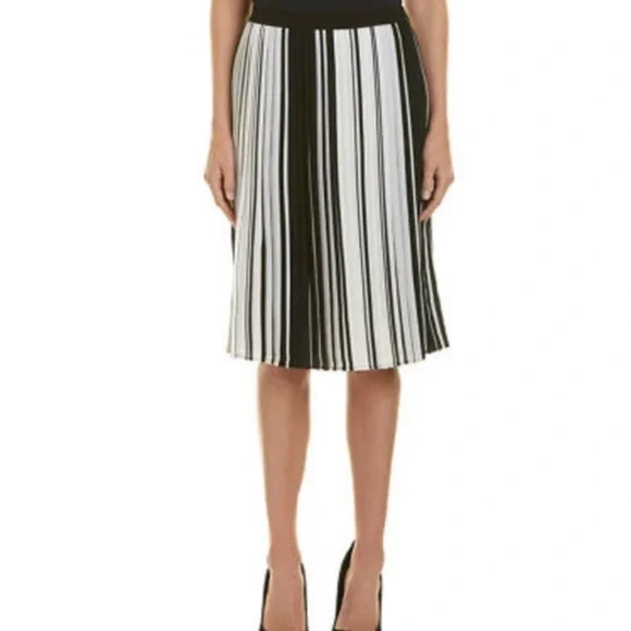 Topshop Skirts Topshop Black White Striped Pleated Knee Length